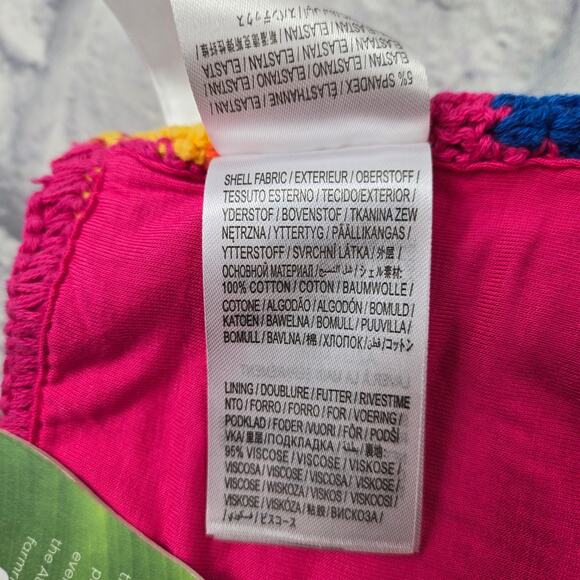 NWT Farm Rio Rainbow Crochet Bikini Top Pink Picnic Green Picnic size Medium - Picture 13 of 16